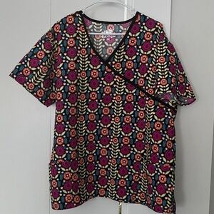 Colorful Patterned Women's Scrub Top